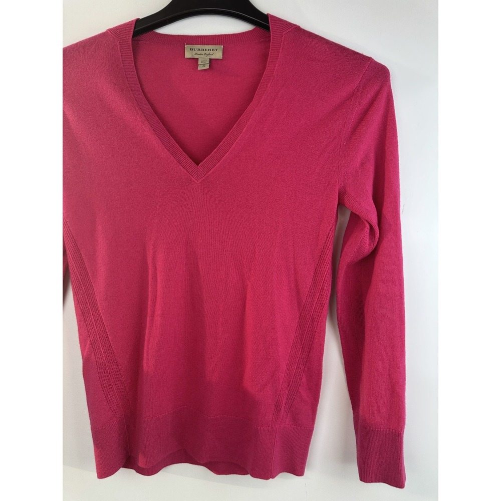 Burberry London Cashmere Sweater Pink Nova Check Elbow Patch XS Luxury Designer - Picture 5 of 16
